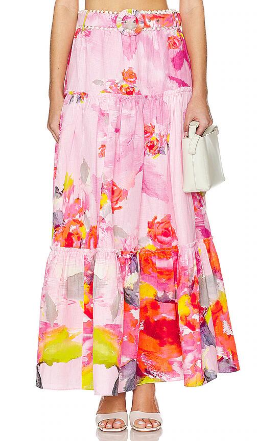 HEMANT AND NANDITA Belted Maxi Skirt in Pink Cover