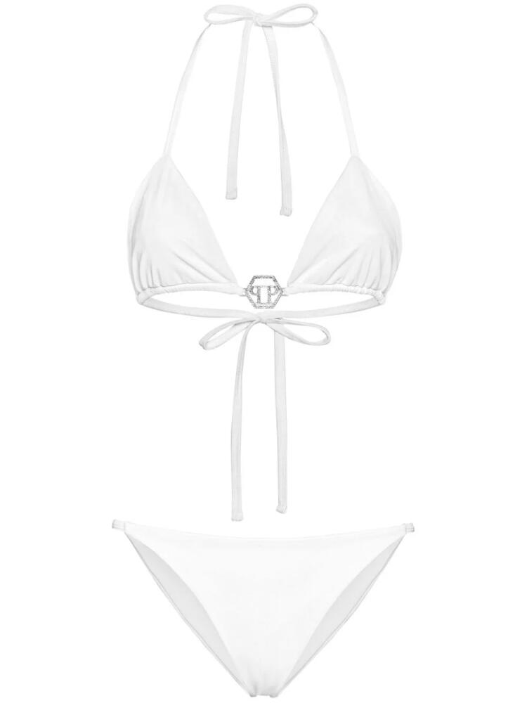 Philipp Plein logo-plaque triangle bikini set - White Cover