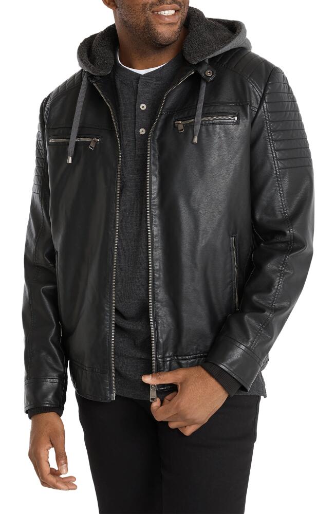 Johnny Bigg Danny Faux Leather Biker Jacket with Removable Knit Hood in Black Cover