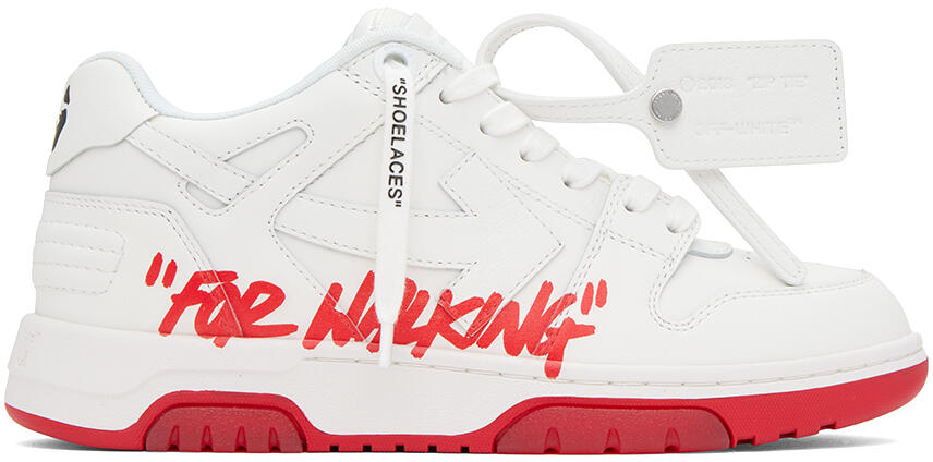 Off-White White & Red Out Of Office 'For Walking' Sneakers Cover