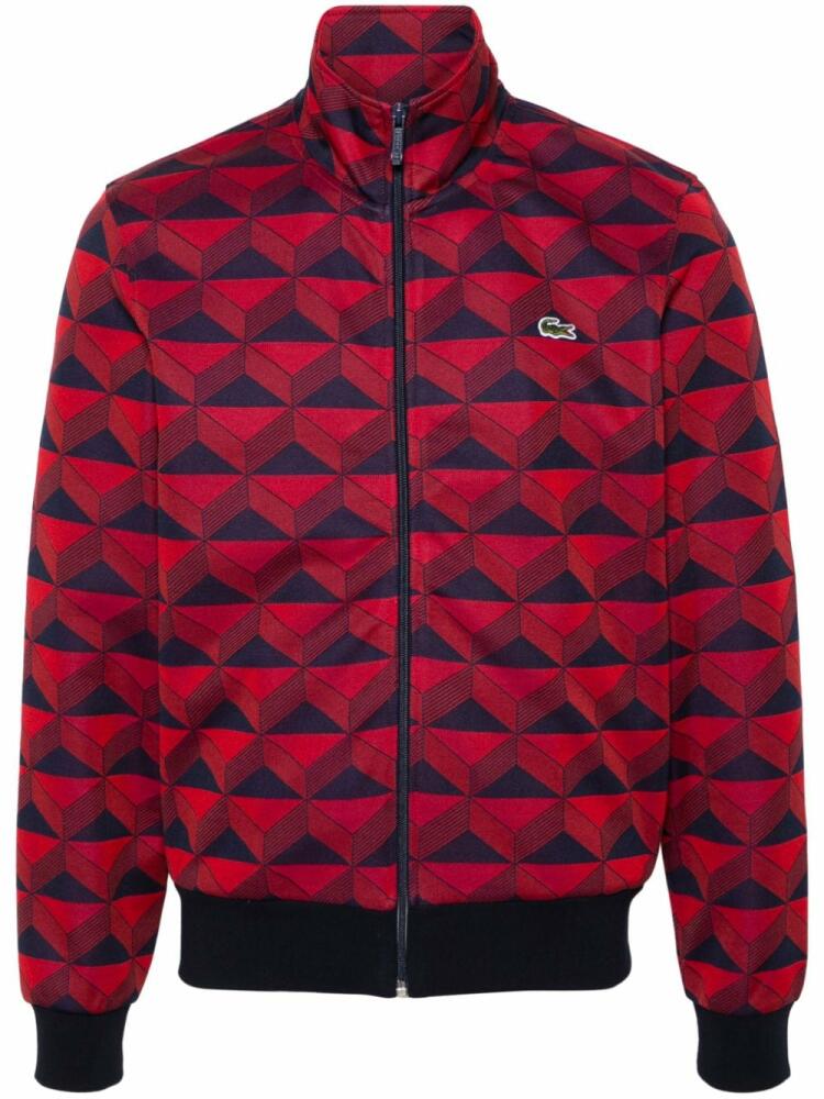 Lacoste zip-up geometric-jacquard sweatshirt - Red Cover