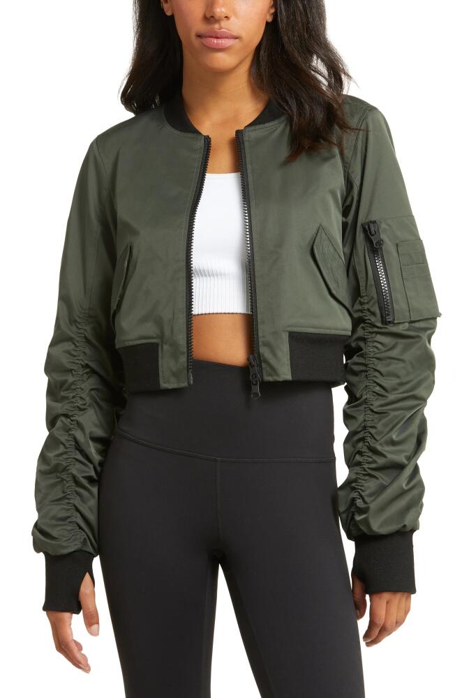 Blanc Noir Bombardier Crop Bomber Jacket in Dark Forest Cover