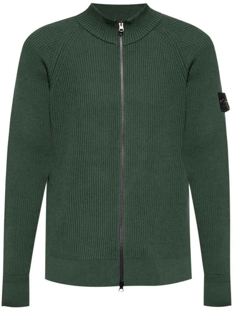 Stone Island ribbed virgin-wool cardigan - Green Cover