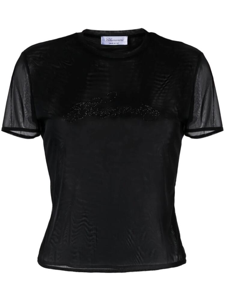 Blumarine crystal-embellished mesh logo T-shirt - Black Cover