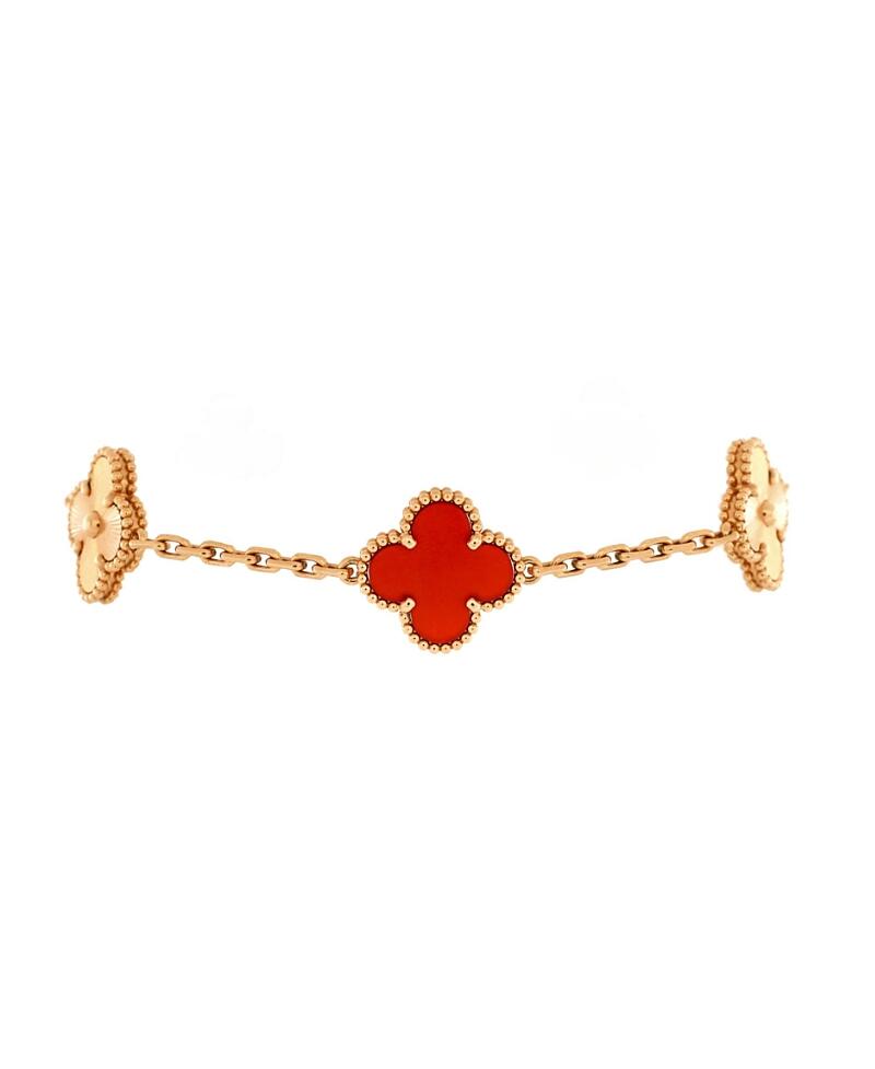 Pre-Owned Van Cleef & Arpels Vintage Alhambra 5 Motifs Bracelet Guilloche 18K Rose Gold and Carnelian Cover