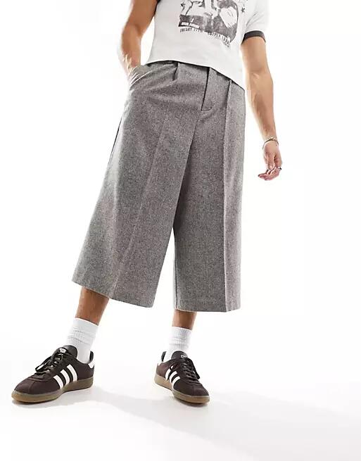 ASOS DESIGN smart cropped pants in gray micro texture-White Cover