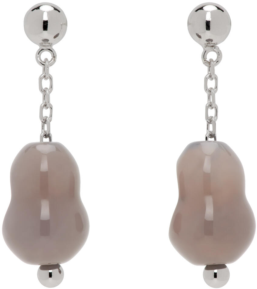 LEMAIRE Silver & Gray Carved Stones Earrings Cover