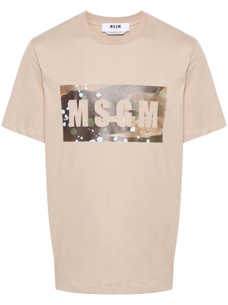 MSGM logo-stamp cotton T-shirt - Neutrals Cover