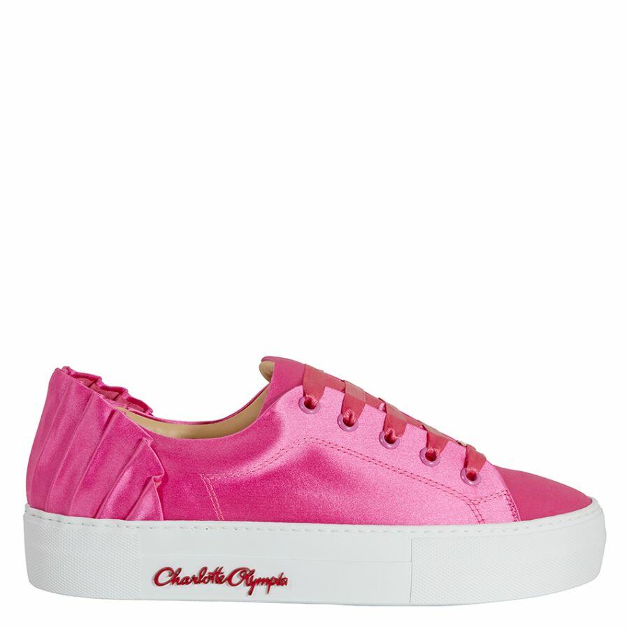 Charlotte Olympia Ladies Pink Sneaker Satin W Pleat Bk Cover