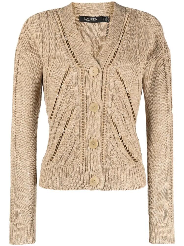 Lauren Ralph Lauren pointelle-knit V-neck cardigan - Brown Cover