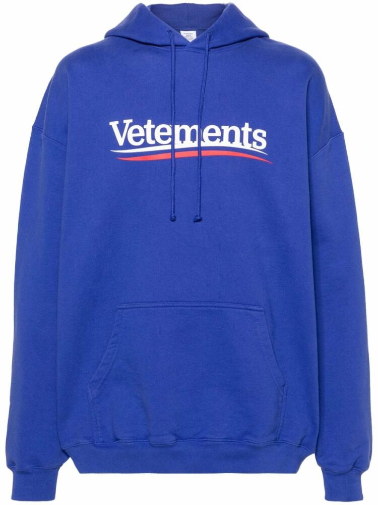 VETEMENTS logo-print cotton blend hoodie - Blue Cover