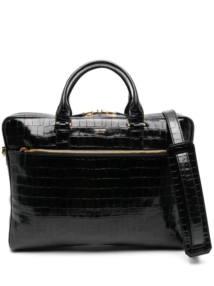 TOM FORD logo-stamp laptop bag - Black Cover