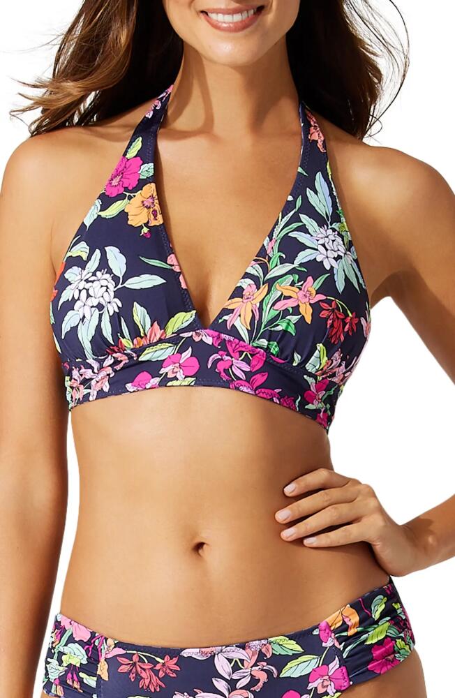 Tommy Bahama Summer Floral Reversible Halter Bikini Top in Mare Navy Rev Cover