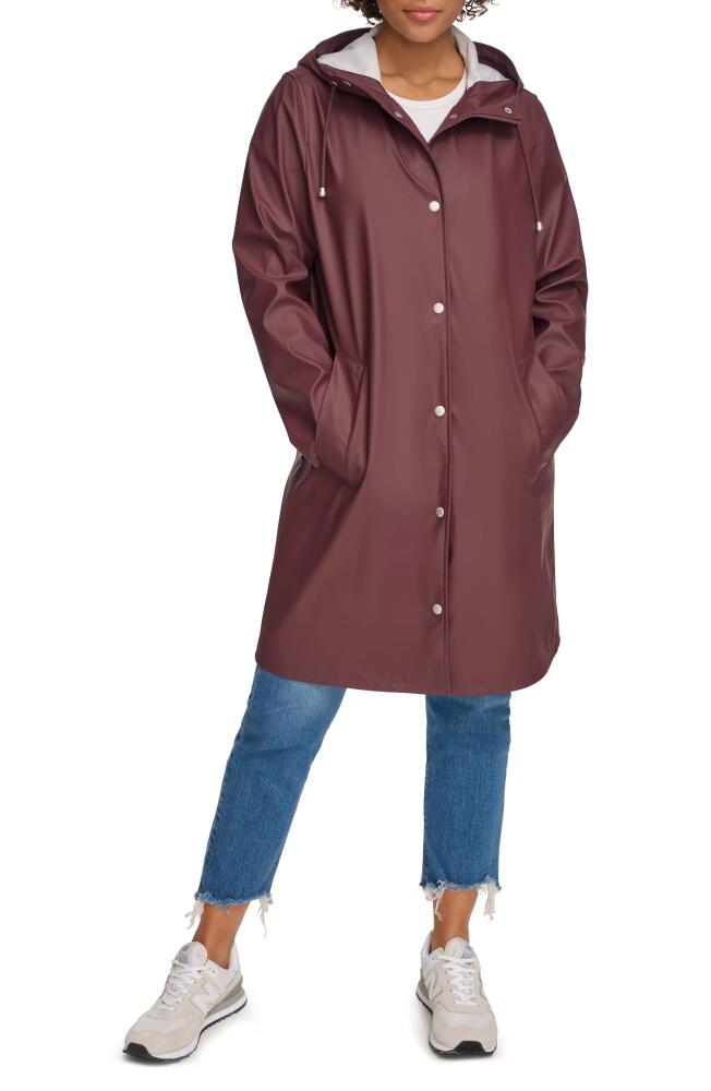 levi's Water Resistant Hooded Long Rain Jacket in Decadent Chocolate Cover