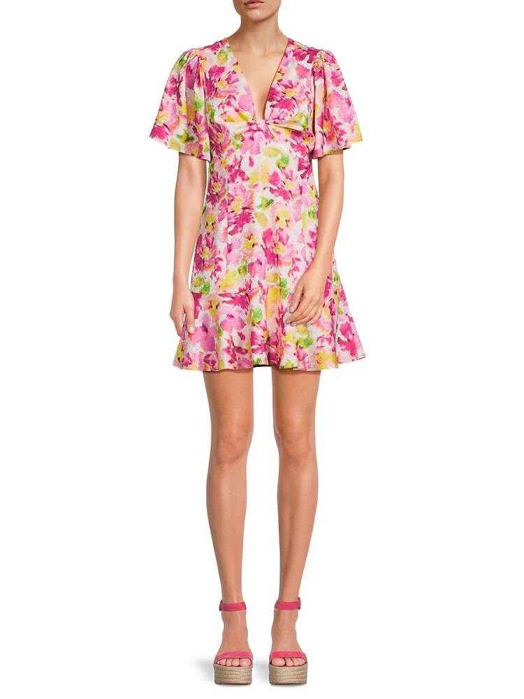 Adelyn Rae Women's Floral Mini Dress - Flamingo Cover