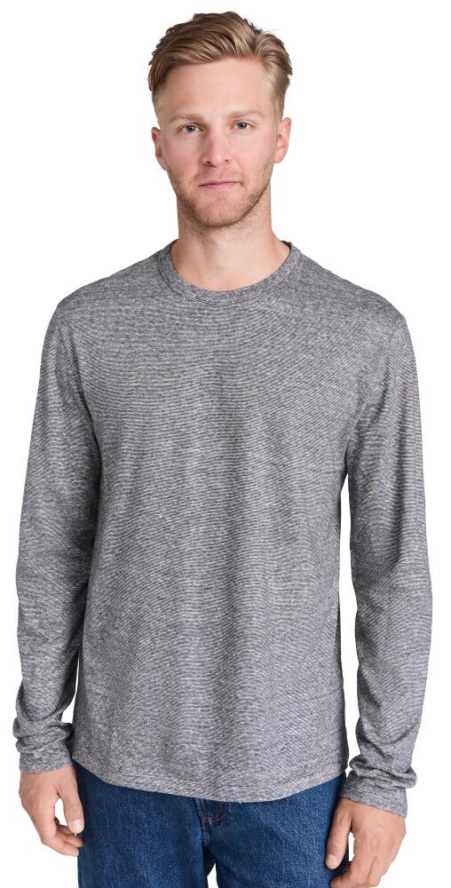 Officine Generale Long Sleeve Tee Mini Stripe Cotton Linen Ecru/Heathergrey Cover