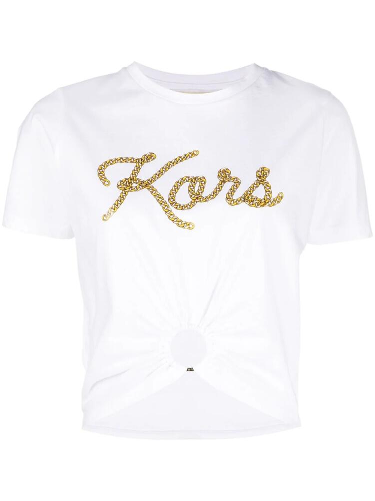 Michael Michael Kors logo-print gathered-detail T-shirt - White Cover