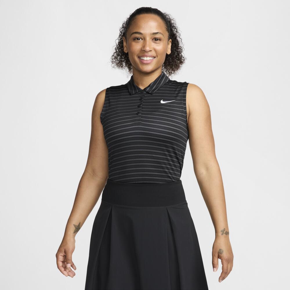 Nike Women's Victory Dri-FIT Sleeveless Striped Golf Polo in Black Cover