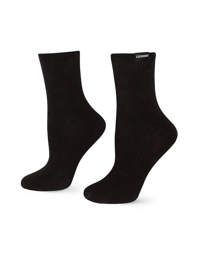 LECHERY Women's Woven Tab Crew Socks - Black Cover