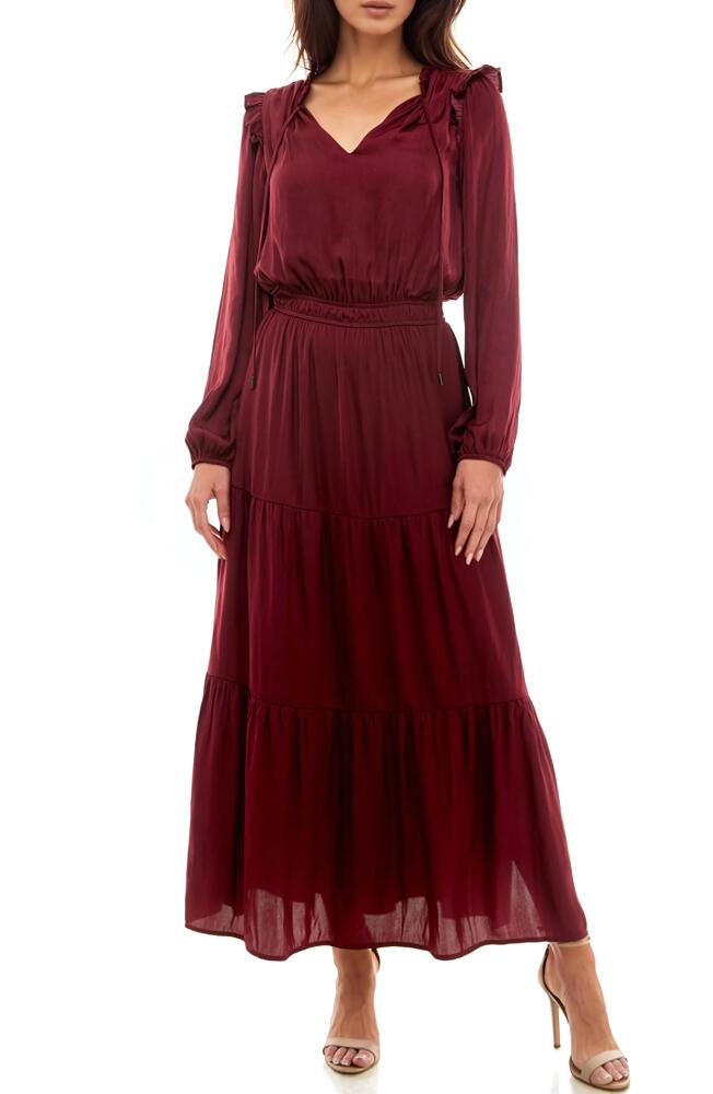 Socialite Tie Neck Long Sleeve Maxi Dress in Dark Wine Cover