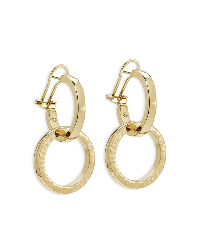 L. Klein 18K Yellow Gold Duetto Interlocking Hammered Circle Drop Hoop Earrings Cover