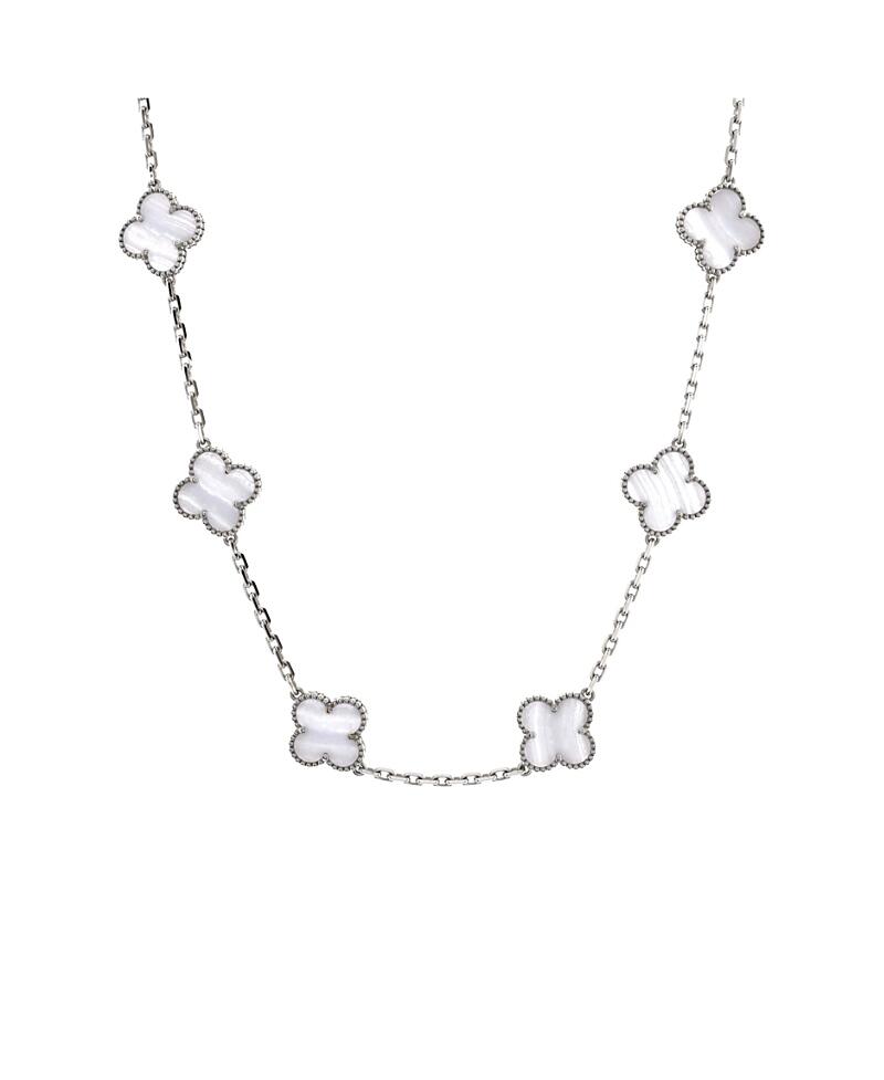 Pre-Owned Van Cleef & Arpels Vintage Alhambra 10 Motifs Necklace 18K White Gold and Chalcedony Cover