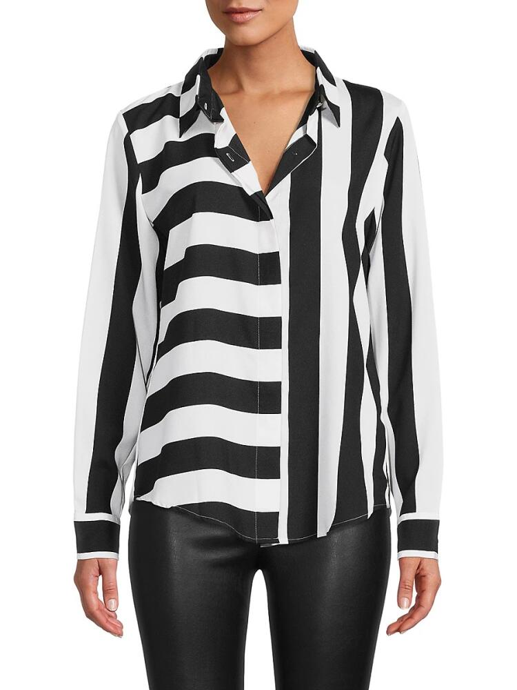 DKNY Women's Striped Long Sleeve Shirt - Black Ivory Cover