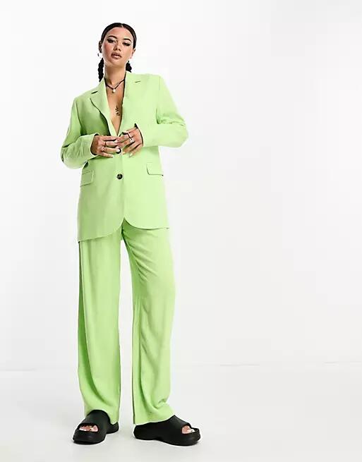 Weekday Isa linen mix blazer in pastel green exclusive to ASOS - part of a set Cover