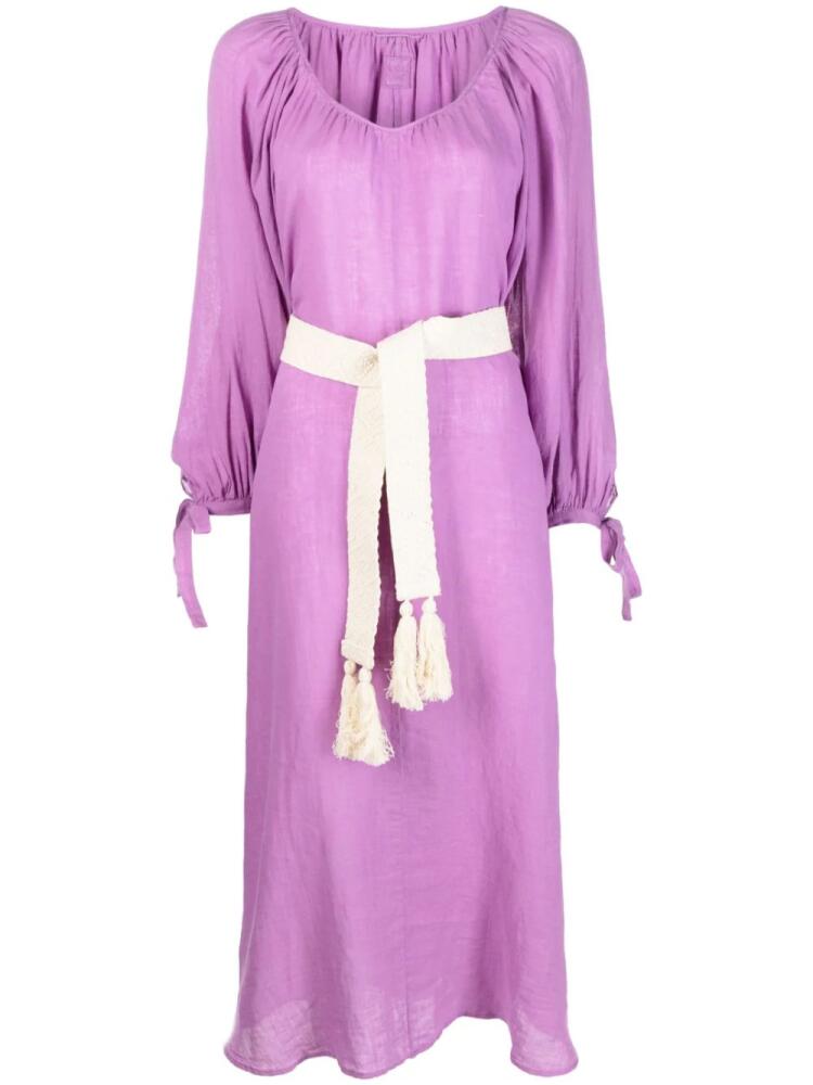 120% Lino belted linen midi dress - Purple Cover