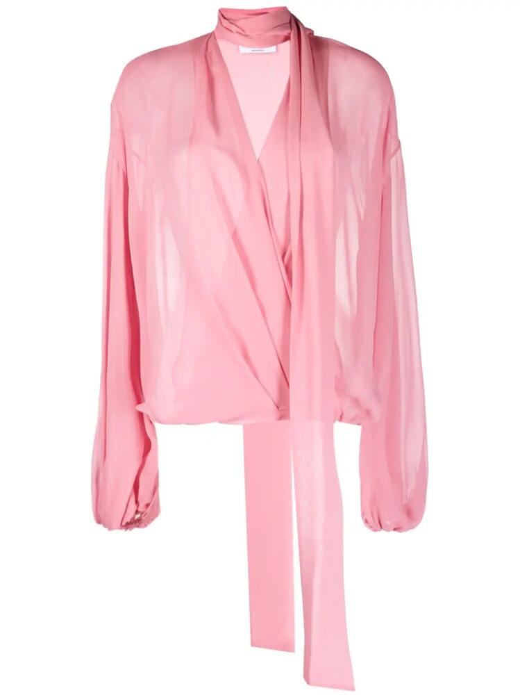 Blumarine scarf-detail V-neck silk blouse - Pink Cover