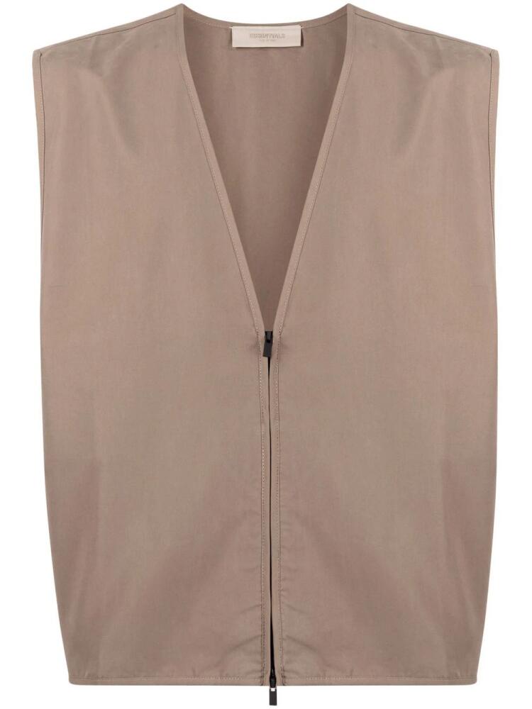 FEAR OF GOD ESSENTIALS V-neck zipped-up gilet - Brown Cover