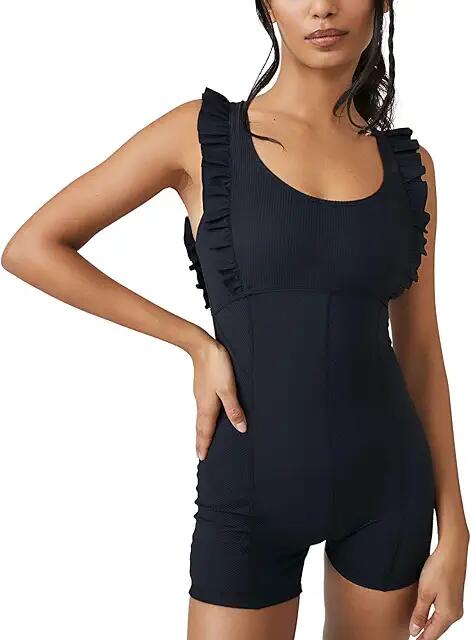 FP Movement Ruffle Me Up Rompers (Black) Women's Jumpsuit & Rompers One Piece Cover