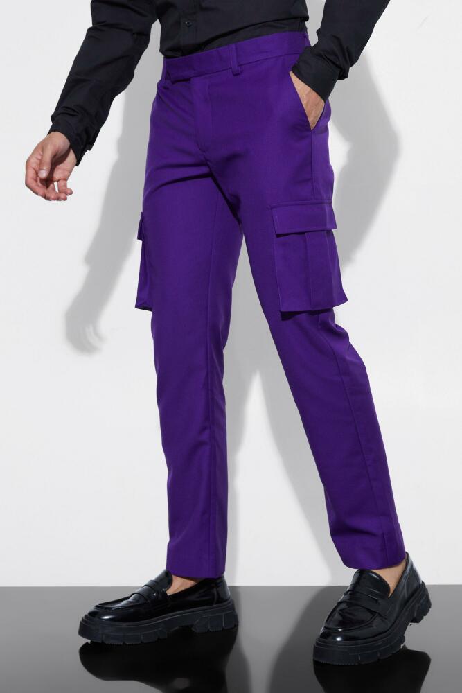 boohoo Mens Slim Fit Tailored Cargo Pants - Purple Cover