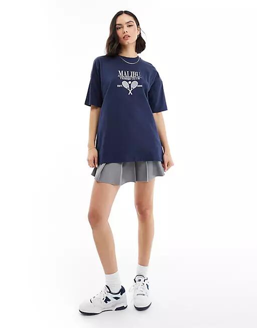 Miss Selfridge Malibu oversized t-shirt in navy Cover