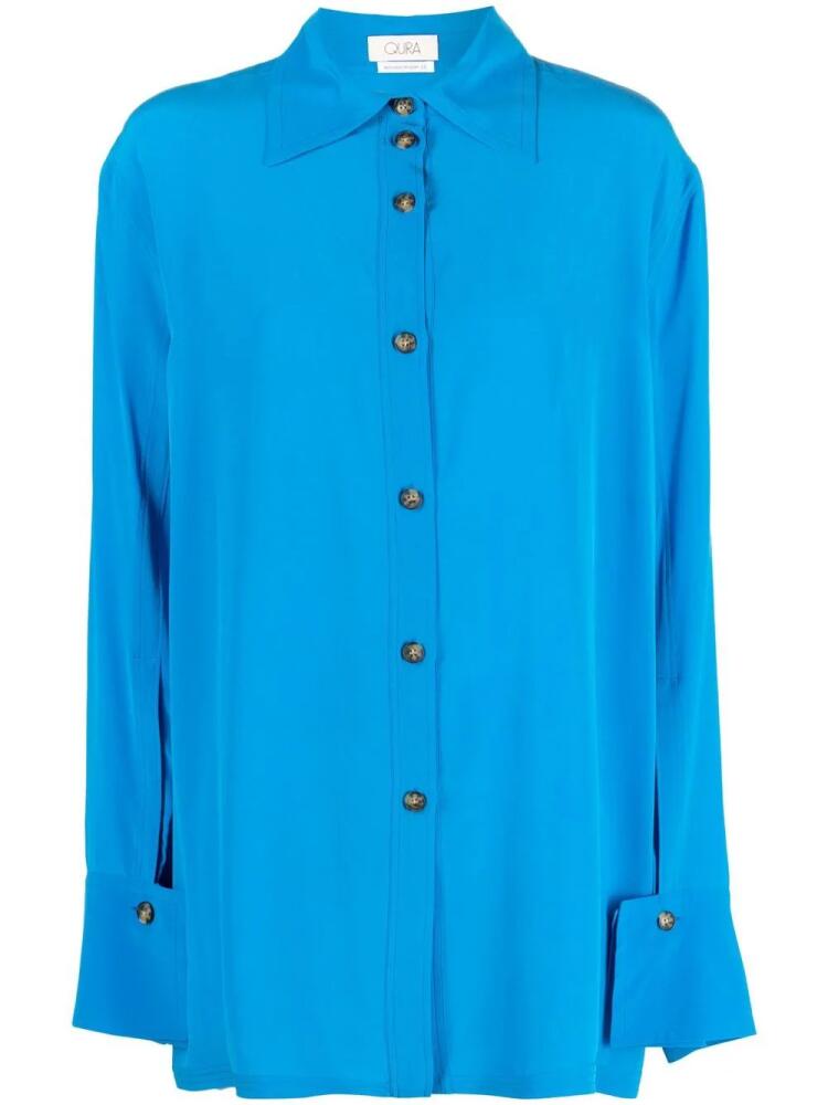 QUIRA Boyfriend Jumbo Cuff silk shirt - Blue Cover