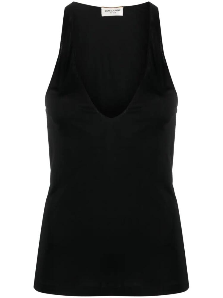 Saint Laurent plunging satin tank top - Black Cover