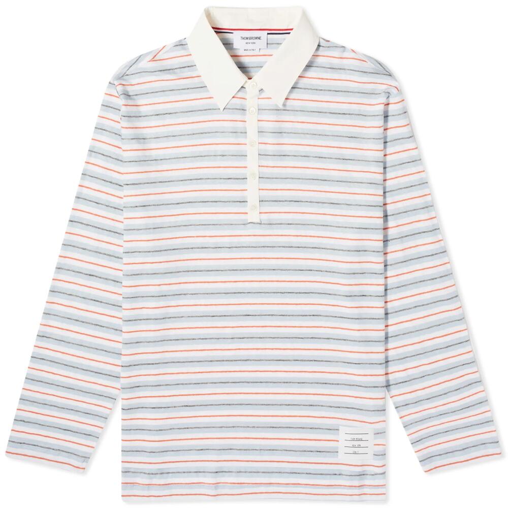 Thom Browne Men's Striped Rugby Fit Polo Shirt in Medium Blue Cover