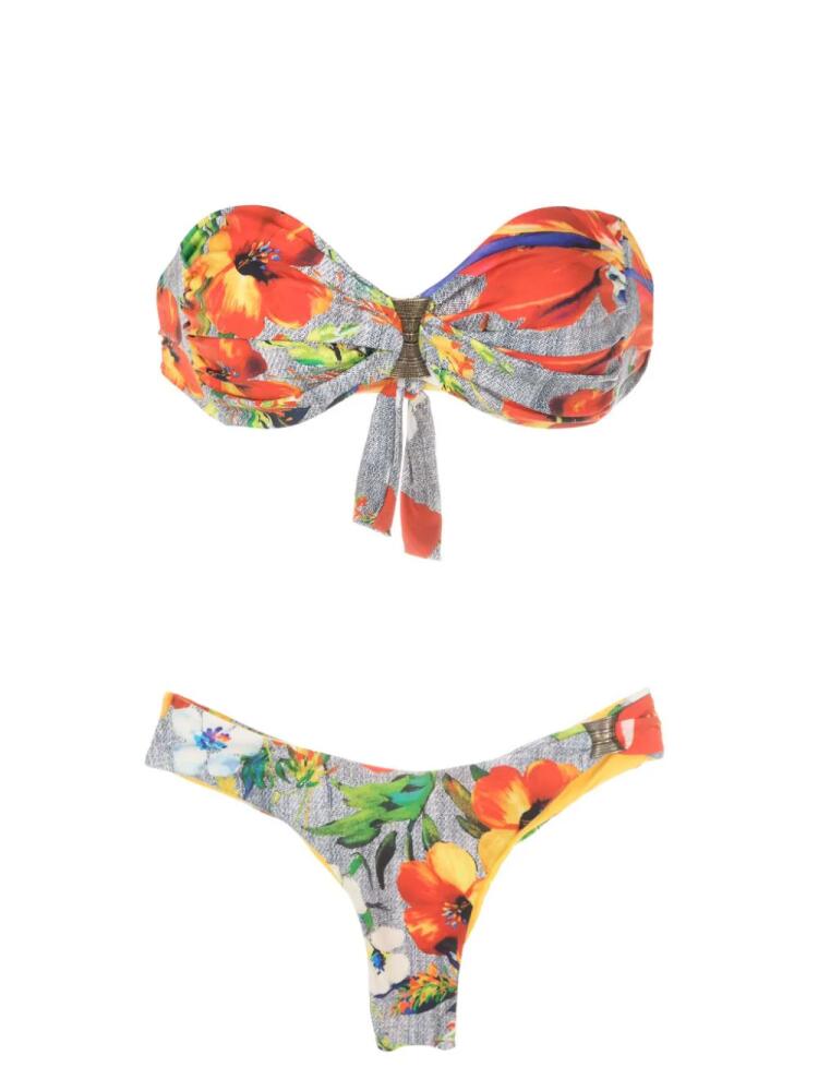 Amir Slama hibiscus-print bandeau bikini set - Multicolour Cover