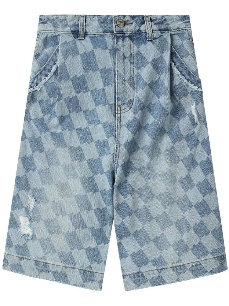 Ader Error distressed checkerboard-print shorts - Blue Cover