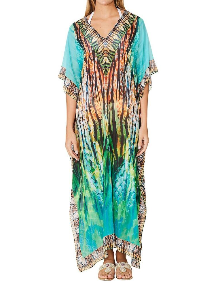 Ranee's Women's Animal Print Cover Up Caftan - Teal Cover