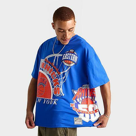 Mitchell And Ness Men's New York Knicks NBA Logo Blast Graphic T-Shirt in Blue/Blue Cover