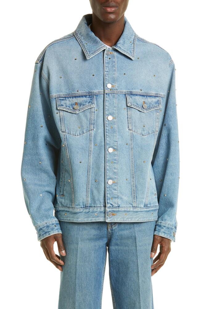 Valentino Garavani Roman Stud Embellished Denim Jacket in 558-Medium Blue Denim Cover