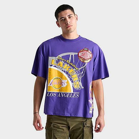 Mitchell And Ness Men's Los Angeles Lakers NBA Logo Blast Graphic T-Shirt in Purple/Purple Cover