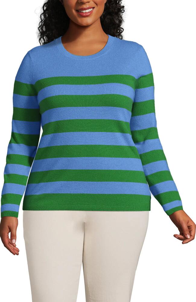 Lands' End Plus Size Cashmere Sweater in Dark Cloudy Blue Stripe Cover