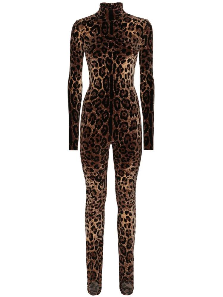 Dolce & Gabbana x Kim leopard-jacquard cotton-blend jumpsuit - Brown Cover