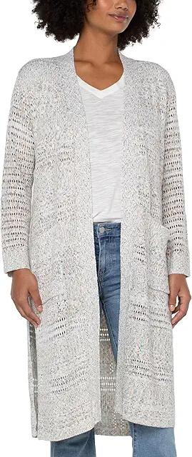 Liverpool Los Angeles Long Sleeve Open Front Long Line Cardigan Sweater (Rich Cream Multi) Women's Clothing Cover