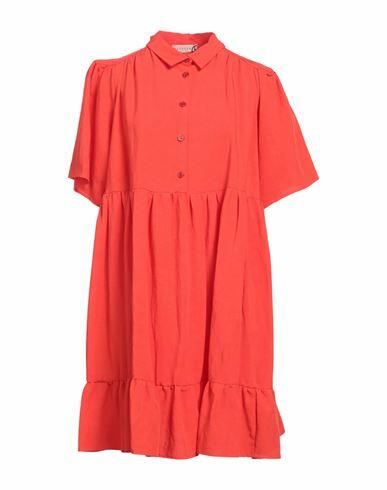 Haveone Woman Mini dress Red Viscose, Linen Cover