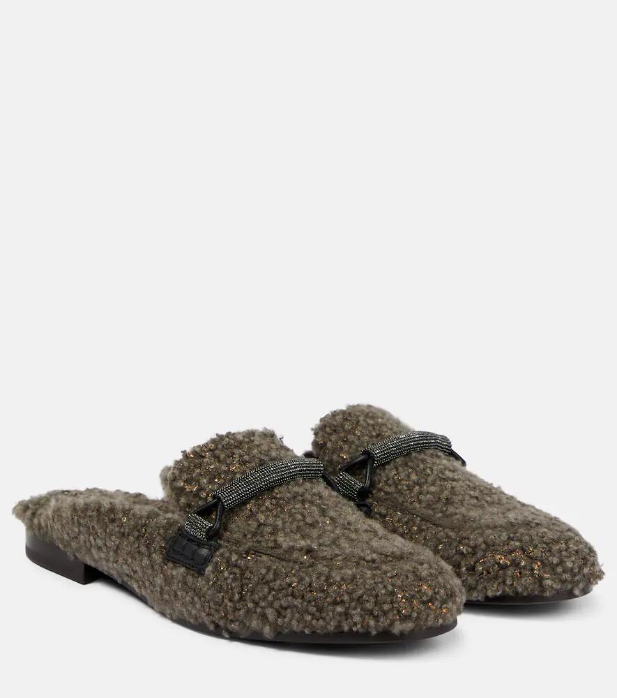 Brunello Cucinelli Embellished shearling slippers Cover