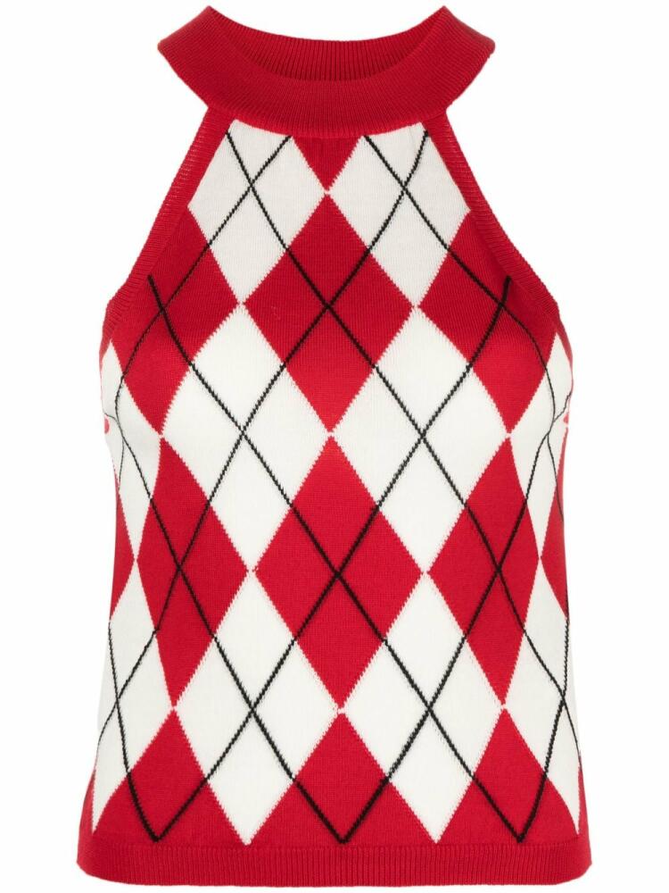 MSGM argyle-knit virgin-wool tank top - Red Cover