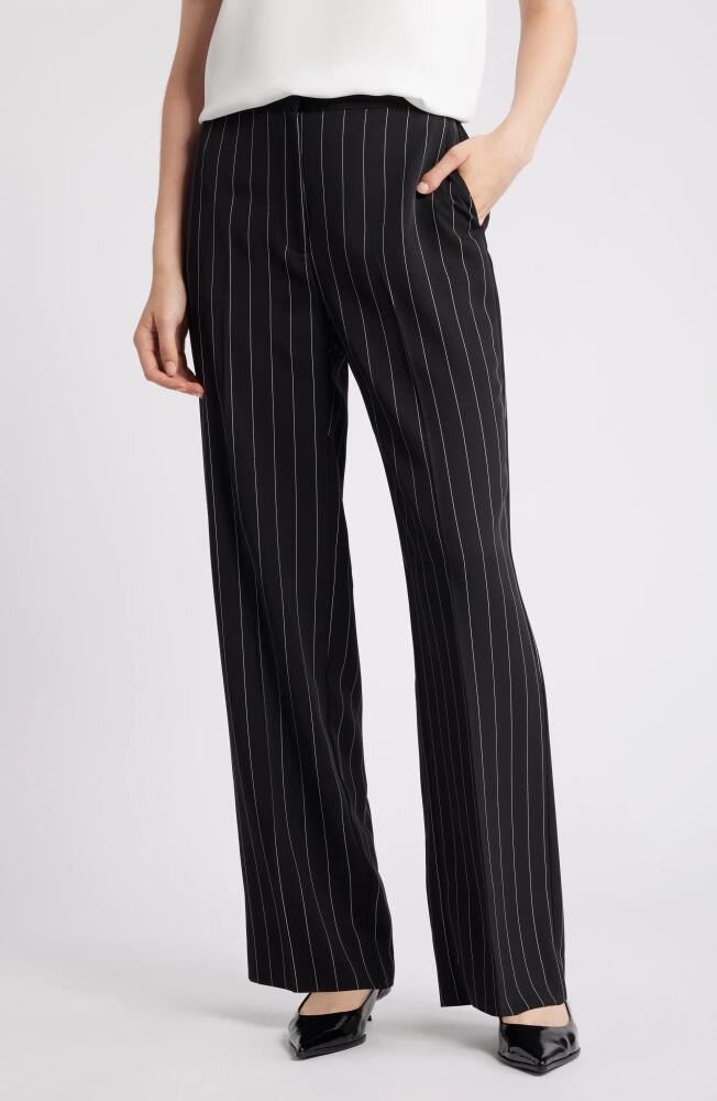 Nordstrom Floral Print Straight Leg Twill Pants in Black Penelope Pinstripe Cover